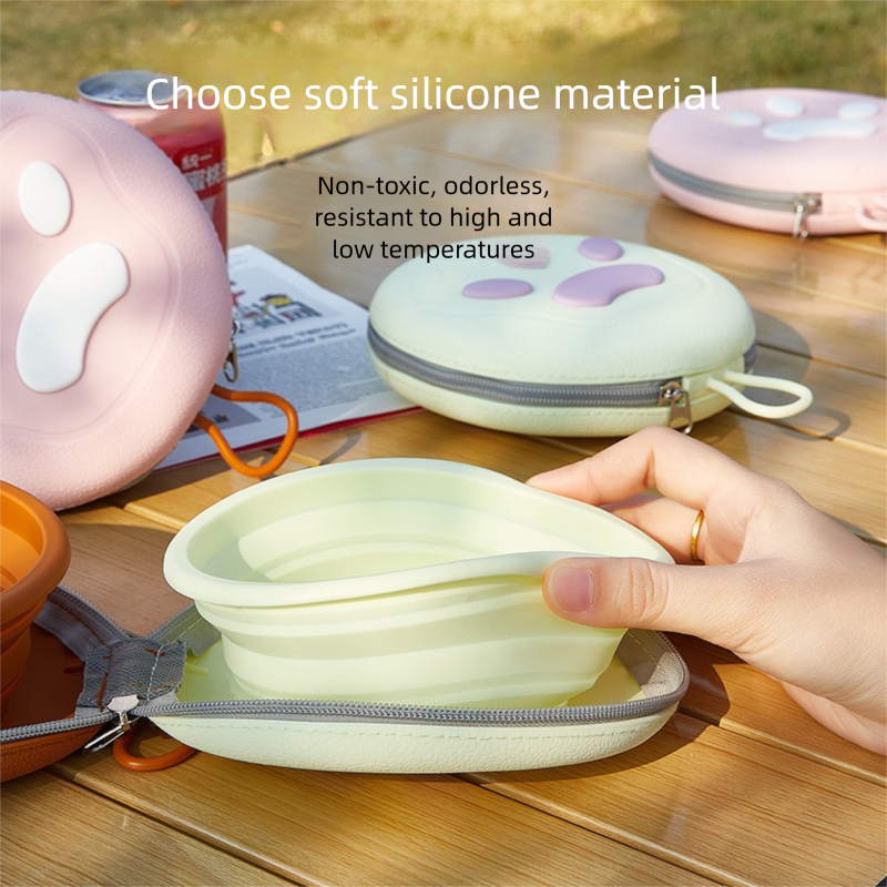 Brown and pink Portable Foldable Dual Bowl for Pets – Silicone Feeding and Water Dish with Compact Storage Design