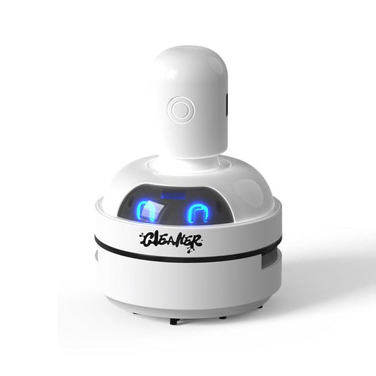 White Compact Desktop Vacuum Cleaner â Rechargeable Mini Dust Collector for Eraser Shavings, Pencil Shavings, Paper Scraps, and Fine Debris.