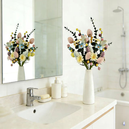 2-Piece Tulip Easter Artificial Floral Arrangement with Decorative Egg Accents – Ready-to-Display Spring Holiday Decoration