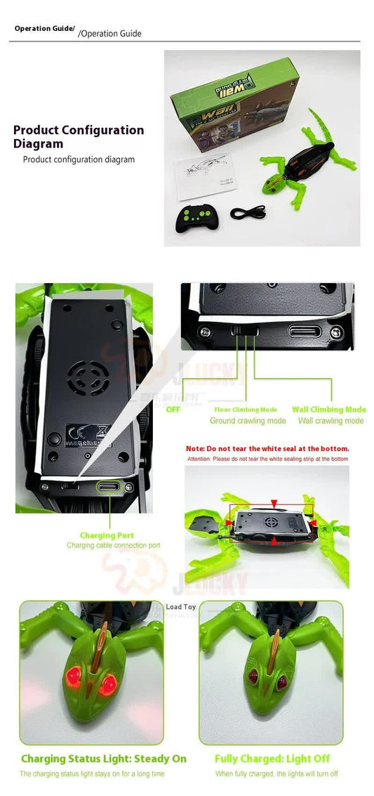 RC Wall Climbing Gecko Toy Anti-Gravity Remote Control Lizard with LED Eyes 360 Stunt Rotation Rechargeable Animal Gift for Kids.