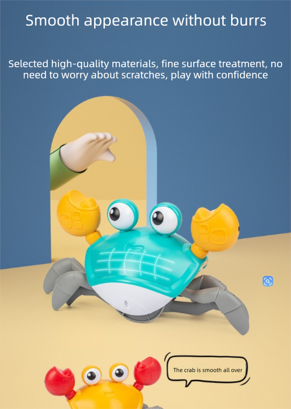 Electric Induction Crawling Crab Baby Toy Interactive Obstacle Avoidance Moving Pet with Music & Light USB Rechargeable Tummy Time Gift Sky Green.