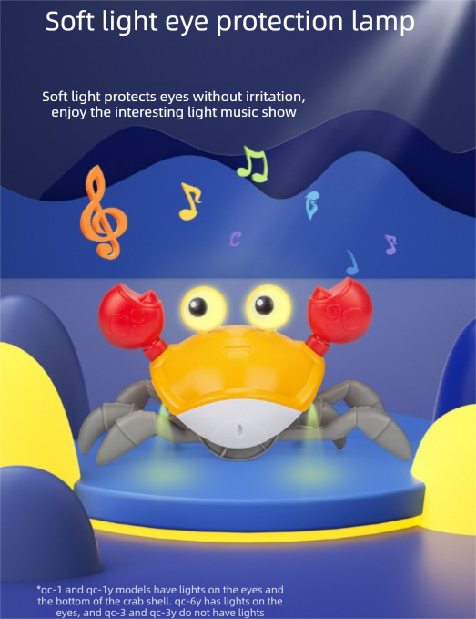 Electric Induction Crawling Crab Baby Toy Interactive Obstacle Avoidance Moving Pet with Music & Light USB Rechargeable Tummy Time Gift Sun Orange.
