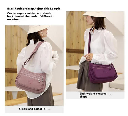Women's Lightweight Nylon Crossbody Bag Waterproof Multi Pocket Shoulder Purse Travel Messenger Purple