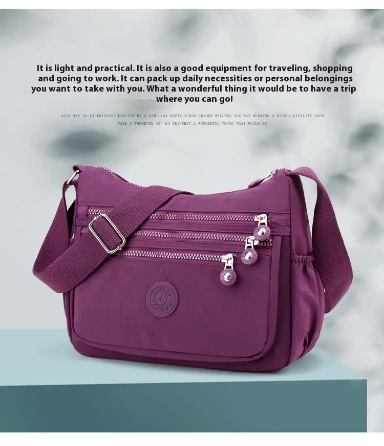Women's Lightweight Nylon Crossbody Bag Waterproof Multi Pocket Shoulder Purse Travel Messenger Purple