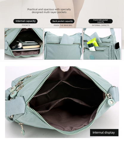 Women's Lightweight Nylon Crossbody Bag Waterproof Multi Pocket Shoulder Purse Travel Messenger Purple