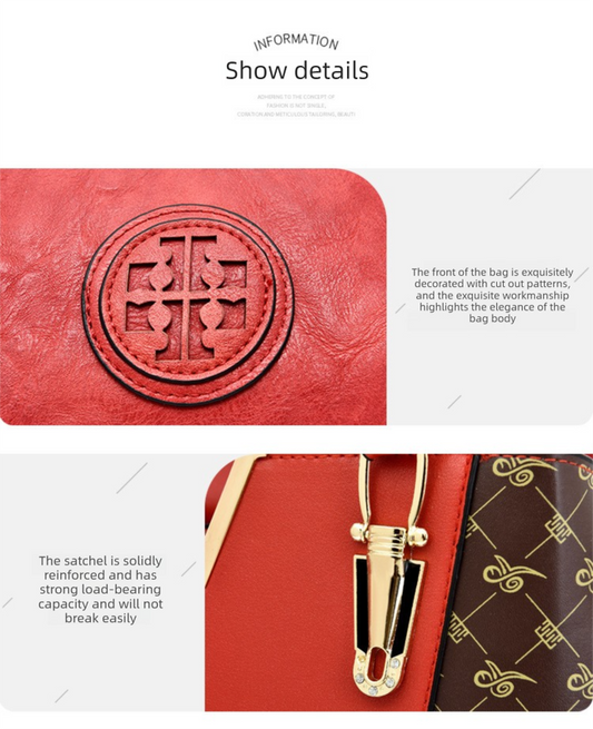 2 PCS Women's Handbag Set PU Leather Tote & Crossbody Purse Fashion Splicing Design Red