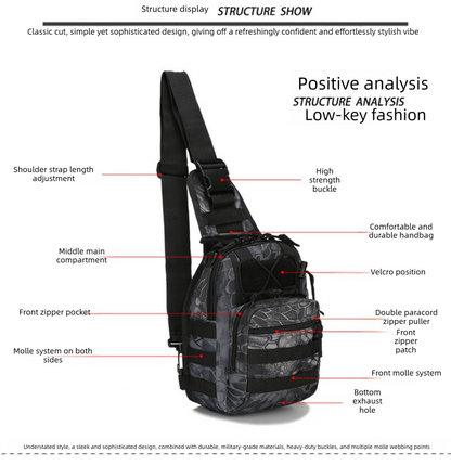 Tactical Sling Bag Men 600D Waterproof Crossbody Backpack MOLLE EDC Shoulder Pack for Hiking Cycling Tan