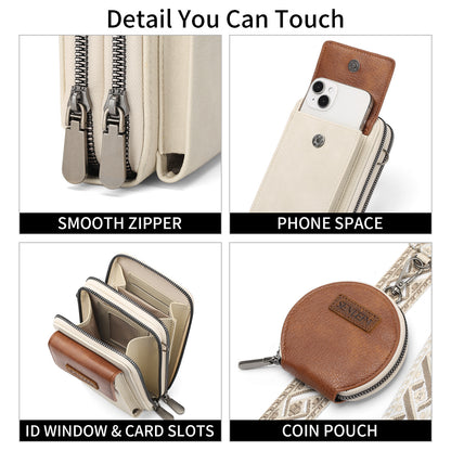 Women's Crossbody Phone Bag with Coin Pouch PU Leather Shoulder Purse Adjustable Wide Strap for Travel & Daily Use Brown