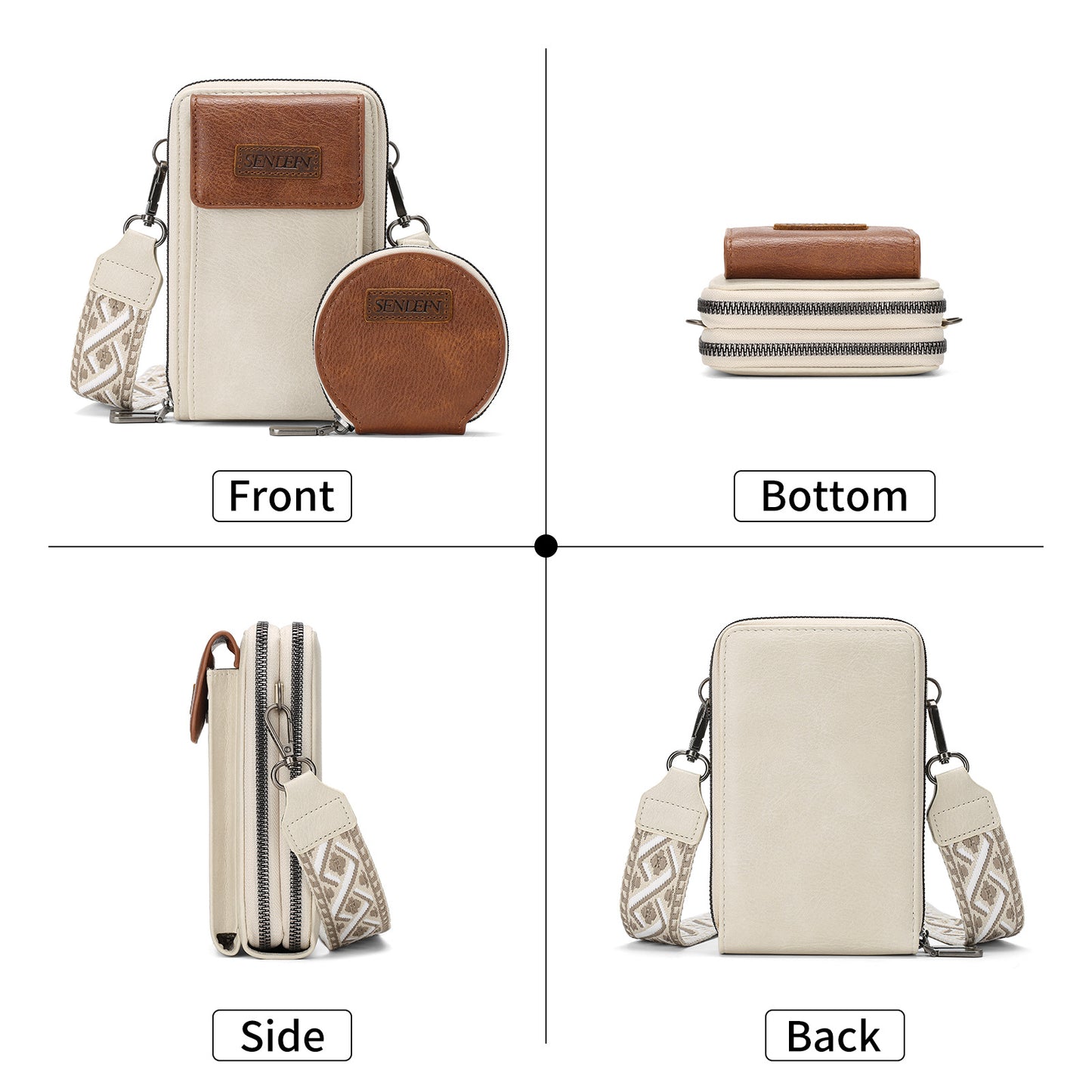 Women's Crossbody Phone Bag with Coin Pouch PU Leather Shoulder Purse Adjustable Wide Strap for Travel & Daily Use Brown