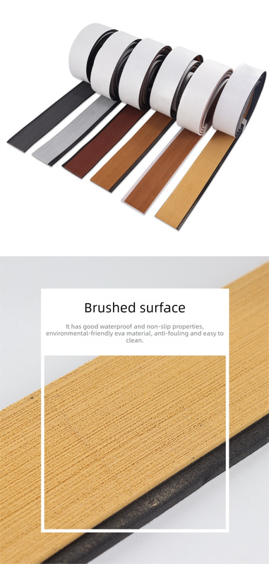 EVA Faux Teak Boat Flooring Border Trim Self Adhesive Marine Decking Strip Non Slip Foam Sheet for Yacht Caravan RV (Dark Brown & Black, 240cm x 5.7cm)