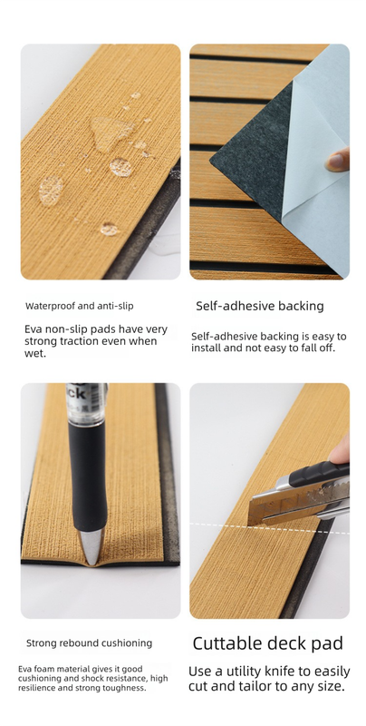 EVA Faux Teak Boat Flooring Border Trim Self Adhesive Marine Decking Strip Non Slip Foam Sheet for Yacht Caravan RV (Dark Brown & Black, 240cm x 5.7cm)