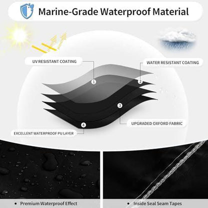 16-18ft Waterproof Boat Cover Trailerable V-Hull Runabout UV Resistant Marine Grade Storage Tarpaulin with Straps (Black, 570cm x 300cm).