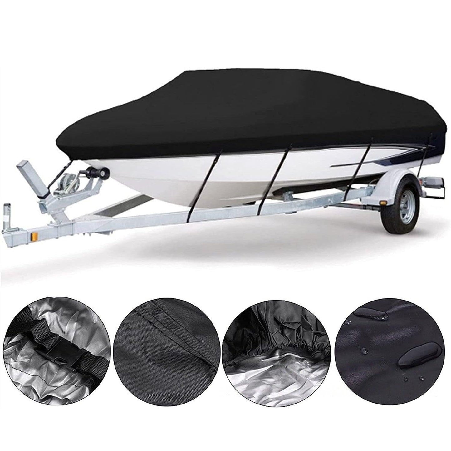 20-22ft Waterproof Boat Cover Trailerable V-Hull Runabout UV Resistant Marine Grade Storage Tarpaulin with Straps (Black, 700cm x 320cm).