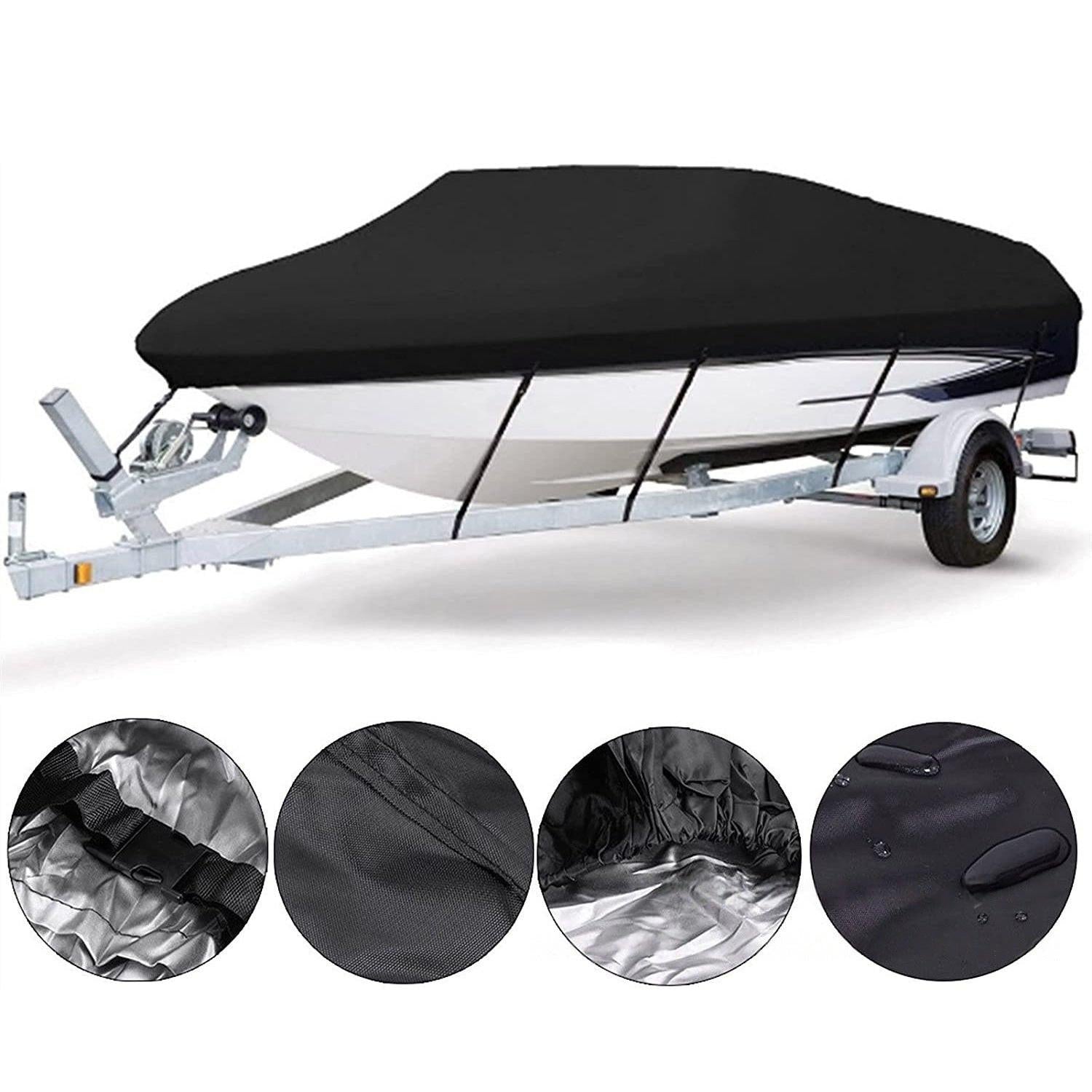 20-22ft Waterproof Boat Cover Trailerable V-Hull Runabout UV Resistant Marine Grade Storage Tarpaulin with Straps (Black, 700cm x 320cm).