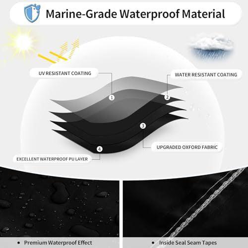 20-22ft Waterproof Boat Cover Trailerable V-Hull Runabout UV Resistant Marine Grade Storage Tarpaulin with Straps (Black, 700cm x 320cm).