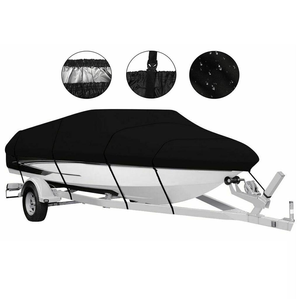 20-22ft Waterproof Boat Cover Trailerable V-Hull Runabout UV Resistant Marine Grade Storage Tarpaulin with Straps (Black, 700cm x 320cm).