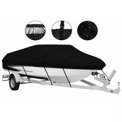 20-22ft Waterproof Boat Cover Trailerable V-Hull Runabout UV Resistant Marine Grade Storage Tarpaulin with Straps (Black, 700cm x 320cm).
