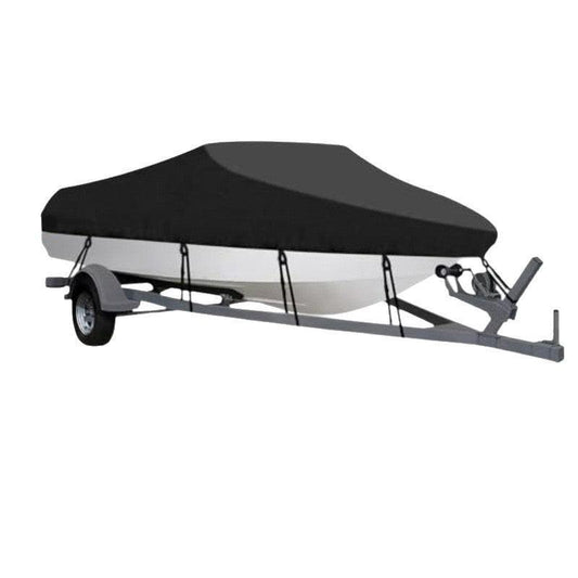 Waterproof Boat Cover 21-24ft Square Bow Jon Boat & Pontoon UV Resistant Marine Storage Tarp Wide Beam (Black, 750cm x 360cm).