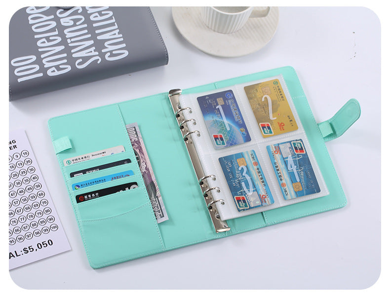 100 Envelope Savings Challenge Binder A5 Budget Planner Book PU Leather Cash Stuffing Money Organiser with Magnetic Closure & Tracker (Black).