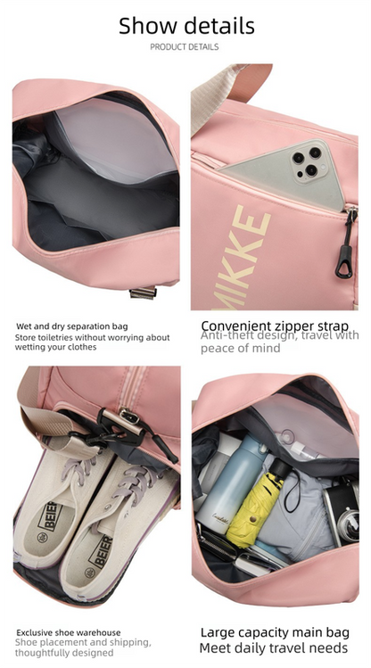 Large Travel Duffle Bag Gym Sports Weekender with Shoe Compartment Wet Pocket Lightweight Carry On Luggage Bag (Grey)