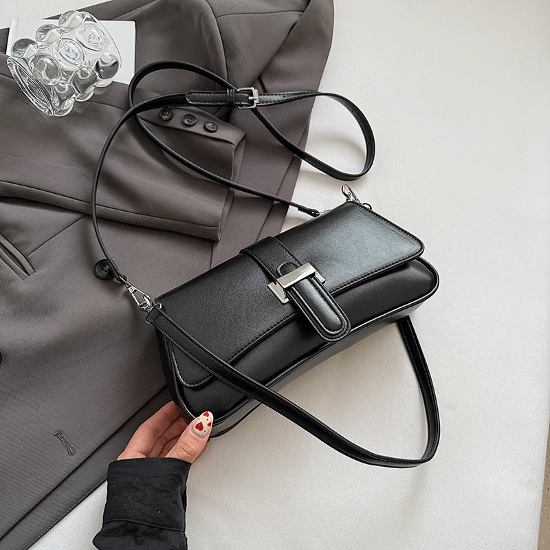 Womens Classic Baguette Shoulder Bag Soft PU Leather Underarm Purse with Adjustable Strap Crossbody Handbag Minimalist 90s Style Black