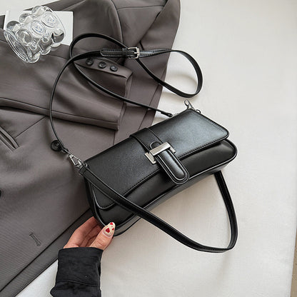 Womens Classic Baguette Shoulder Bag Soft PU Leather Underarm Purse with Adjustable Strap Crossbody Handbag Minimalist 90s Style Black