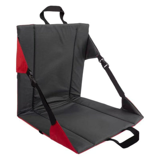Portable Folding Stadium Seat Cushion with Back Support Lightweight Outdoor Chair for Camping Concerts Hiking Beach Bleachers Grey and Red.