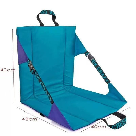 Portable Folding Ground Chair with Back Support Teal Outdoor Stadium Seat Cushion Printed Straps Lightweight for Camping Picnic Beach.