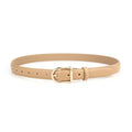 Women's Genuine Leather Thin Belt 2.3cm Width Minimalist Gold D-Shaped Buckle Casual Waist Strap for Jeans Dresses Khaki 105cm