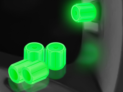 2 Packs of 4 Green Luminous Tyre Valve Caps Glow in The Dark Universal Wheel Air Dust Covers for Cars Bikes Motorcycles Scooters One-Piece Design.