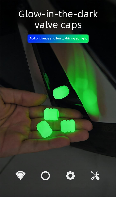 2 Packs of 4 Green Luminous Tyre Valve Caps Glow in The Dark Universal Wheel Air Dust Covers for Cars Bikes Motorcycles Scooters One-Piece Design.