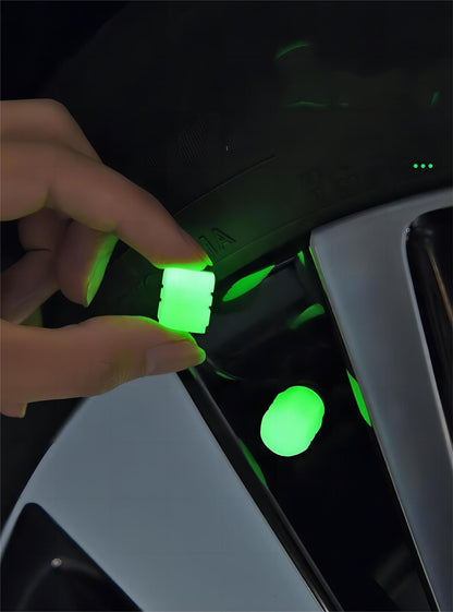 2 Packs of 4 Green Luminous Tyre Valve Caps Glow in The Dark Universal Wheel Air Dust Covers for Cars Bikes Motorcycles Scooters One-Piece Design.