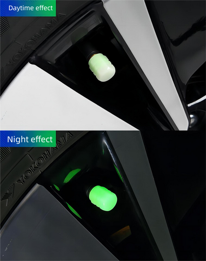 2 Packs of 4 Green Luminous Tyre Valve Caps Glow in The Dark Universal Wheel Air Dust Covers for Cars Bikes Motorcycles Scooters One-Piece Design.