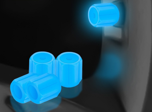 2 Packs of 4 Blue Luminous Tyre Valve Caps Glow in The Dark Universal Wheel Air Dust Covers for Cars Bikes Motorcycles Scooters One-Piece Design.