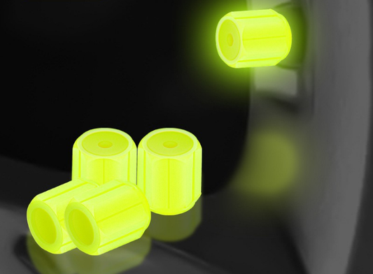 2 Packs of 4 Yellow Luminous Tyre Valve Caps Glow in The Dark Universal Wheel Air Dust Covers for Cars Bikes Motorcycles Scooters One-Piece Design.