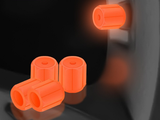 2 Packs of 4 Orange Luminous Tyre Valve Caps Glow in The Dark Universal Wheel Air Dust Covers for Cars Bikes Motorcycles Scooters One-Piece Design.