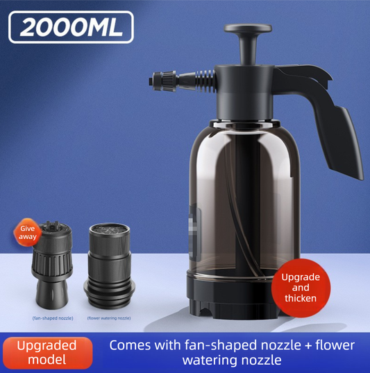 Black 2L Handheld Car Wash Foam Sprayer Pump Action Pressure Cannon with 2 Nozzles for Auto Detailing and Garden Watering Heavy Duty 55 Degree Fan Spray.