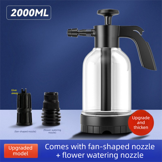 White 2L Handheld Car Wash Foam Sprayer Pump Action Pressure Cannon with 2 Nozzles for Auto Detailing and Garden Watering Heavy Duty 55 Degree Fan Spray.