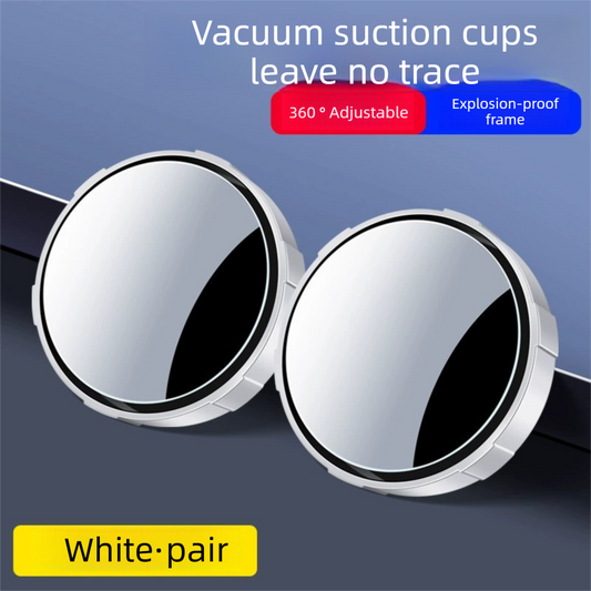 2Pcs Car Blind Spot Mirrors Suction Cup Vacuum Adsorption 360 Adjustable Round Rear View Convex Mirror Waterproof White Frame for Cars SUVs.