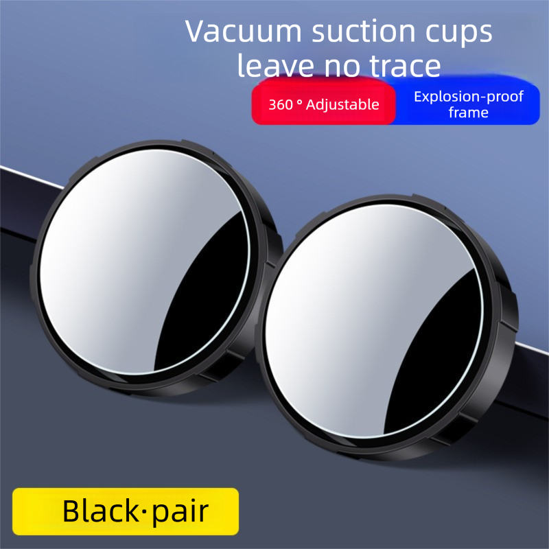 2Pcs Car Blind Spot Mirrors Suction Cup Vacuum Adsorption 360 Adjustable Round Rear View Convex Mirror Waterproof Black Frame for Cars SUVs.
