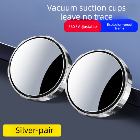 2Pcs Car Blind Spot Mirrors Suction Cup Vacuum Adsorption 360 Adjustable Round Rear View Convex Mirror Waterproof Sliver Frame for Cars SUVs.