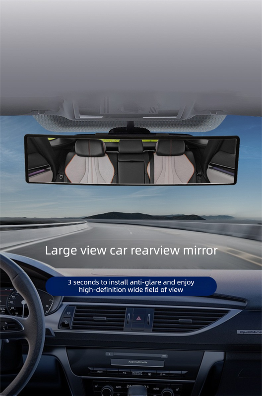 Panoramic Rear View Mirror Car Wide Angle Convex Curve Mirror Anti-Glare Universal Clip-On Interior Rearview Mirror 28.5cm Large Field of Vision.