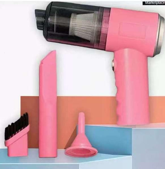 Pink 3-in-1 Portable Cordless Mini Vacuum Cleaner Handheld Air Duster & Blower USB Rechargeable Kit for Car Interior Home Office Keyboard Pet Hair.