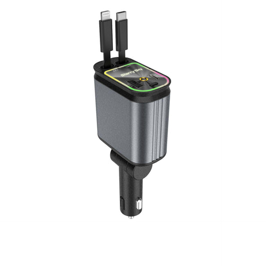 4-in-1 Retractable Car Charger Adapter 120W Dual Type-C Cables Starry Sky Projector Fast Charging for iPhone 15/16 Samsung Pixel.