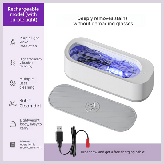 Portable Sonic Vibration Jewellery & Glasses Cleaner Machine - Rechargeable High Frequency Washing Box with UV Light for Watches, Makeup Brushes & Dentures (White).