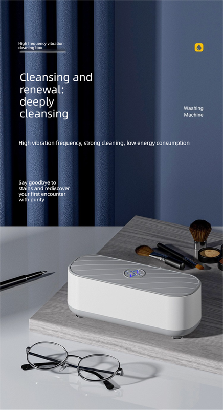 USB Plug-in Sonic Vibration Jewellery & Glasses Cleaner - High Frequency Washing Machine with Blue Light for Rings, Dentures & Watch Straps (Wired Power).