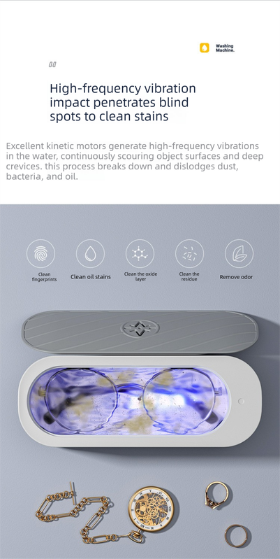 USB Plug-in Sonic Vibration Jewellery & Glasses Cleaner - High Frequency Washing Machine with Blue Light for Rings, Dentures & Watch Straps (Wired Power).