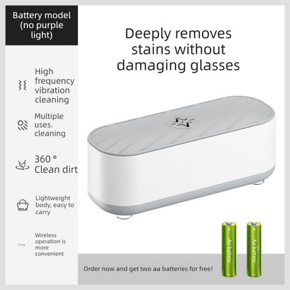 Portable Battery Operated Sonic Vibration Jewellery & Glasses Cleaner - Cordless High Frequency Washing Box for Travel, Dentures & Rings (2x AAA Batteries Included).