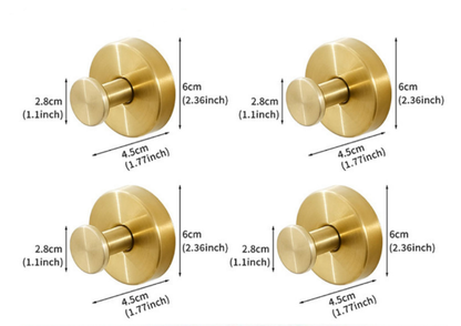 4-Pack Gold Stainless Steel Suction Cup Hooks - Heavy Duty Vacuum No-Drill Wall Hangers for Bathroom, Shower & Kitchen (Luxury Brushed Finish)