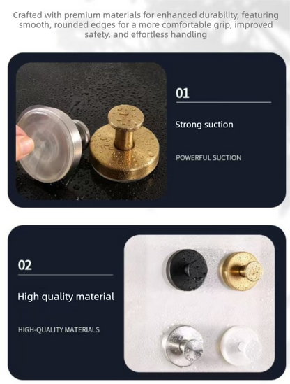 4-Pack Gold Stainless Steel Suction Cup Hooks - Heavy Duty Vacuum No-Drill Wall Hangers for Bathroom, Shower & Kitchen (Luxury Brushed Finish)